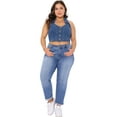 thumbnail image 3 of DARING DIVA Women's Plus Denim Vest V Neck Casual Jean Jacket 1X Blue, 3 of 5