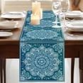 thumbnail image 3 of Teal Boho Floral 108 Inch Table Runner, Farmhouse Ethnic Tribal Abstract Art Farmhouse Dresser Scarf Cotton & Linen Tablerunner for Dining/Kitchen Island/Holiday Party Décor 13" x 108", 3 of 9