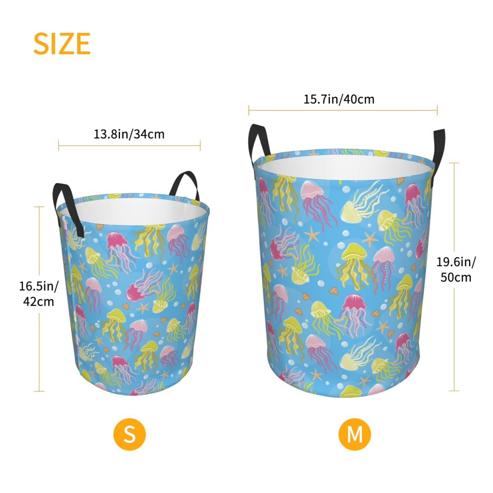 Large Laundry Basket with Handles - Cute Yellow Pink Jellyfish Kids Baby Dirty Clothes Laundry Hamper for Bedroom Aesthetic