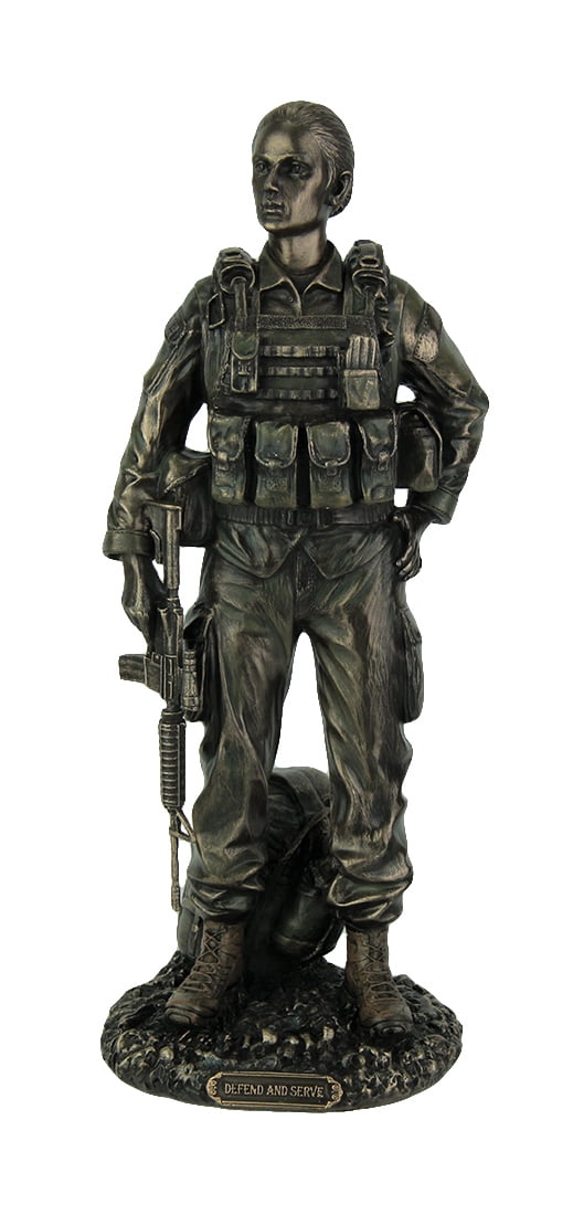 Defend and Serve Female Soldier Bronze Finish Statue