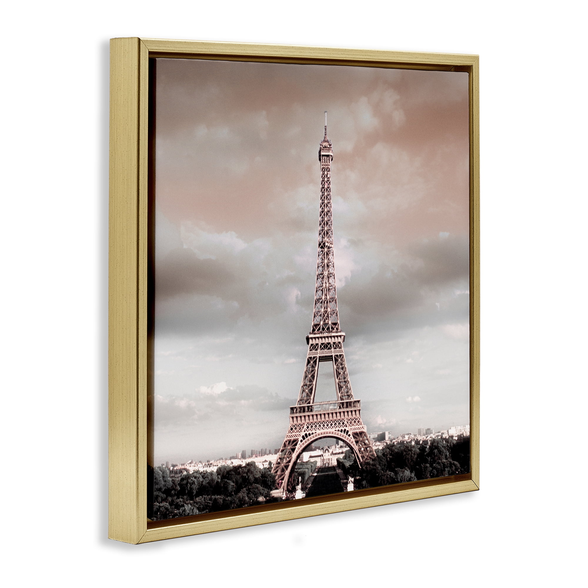 Stupell Industries Stormy View Eiffel Tower Cities & Countries Painting Gold Floater Framed Canvas Art Print Wall Art, 25 x 25