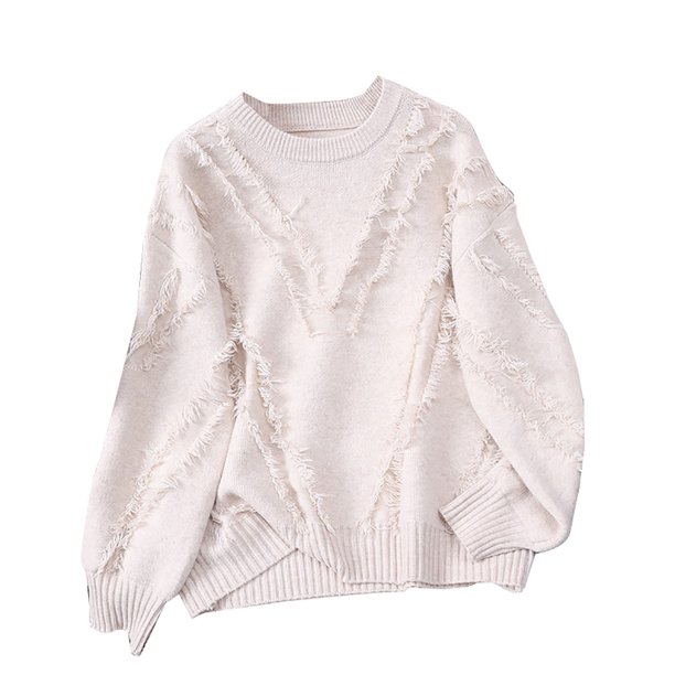 Gibobby Suéter de Punto Cárdigan con flecos de Color sólido con cuello Rojoondo para mujer, Top de punto, ropa de abrigo elegante y versátil (Blanco, Talla única)