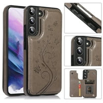 Dteck Case For Samsung Galaxy S22 Plus,Shockproof Rubber Hybrid Pattern Leather Card Holder Wallet Back Flip Case Kickstand Cover for Galaxy S22  5G,Gray