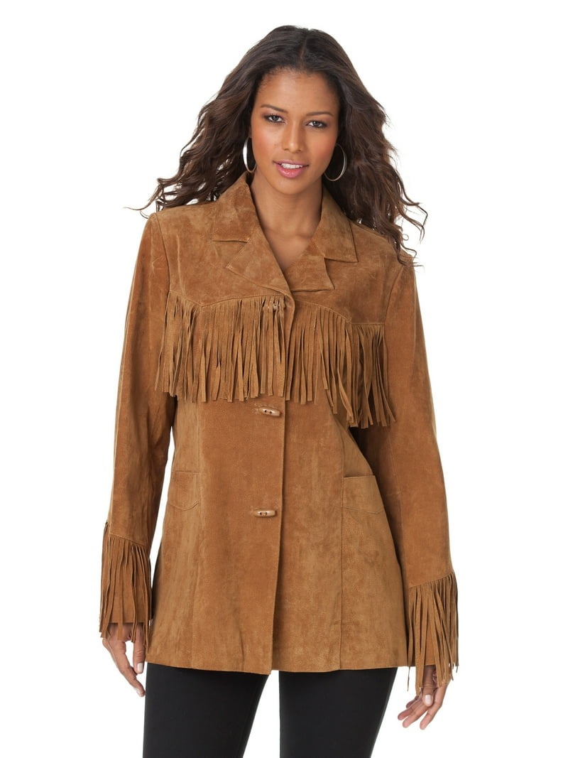 Roaman's Women's Plus Size Plus Size Fringe Suede Jacket
