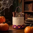 thumbnail image 5 of Yakvarog Halloween Canvas Tote Basket 8.8" x 9", Plaid Patchwork Fabric with Handle, Trick or Treat Candy Bags for Gifts, Toys, Party Favor & Home Holiday Decor, 5 of 6