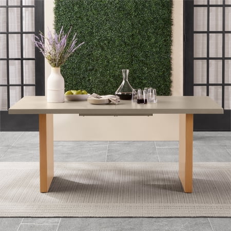 Better Homes & Gardens Vista Steel Metal Top Outdoor Dining Table, Boulder Metal Top with Teak Legs