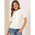 thumbnail image 2 of Blusa De Manga Corta Con Botones En La Parte Delantera Y Cuello De Peter Pan Para Mujer Beige XS, 2 of 6