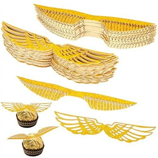 50PCS Golden Snitch Wings Wizard Party Chocolate Decoration Cupcake Topper  Wings, Snitch Wings Wafer Cupcake Toppers with 50pcs Glue Point, Wafer