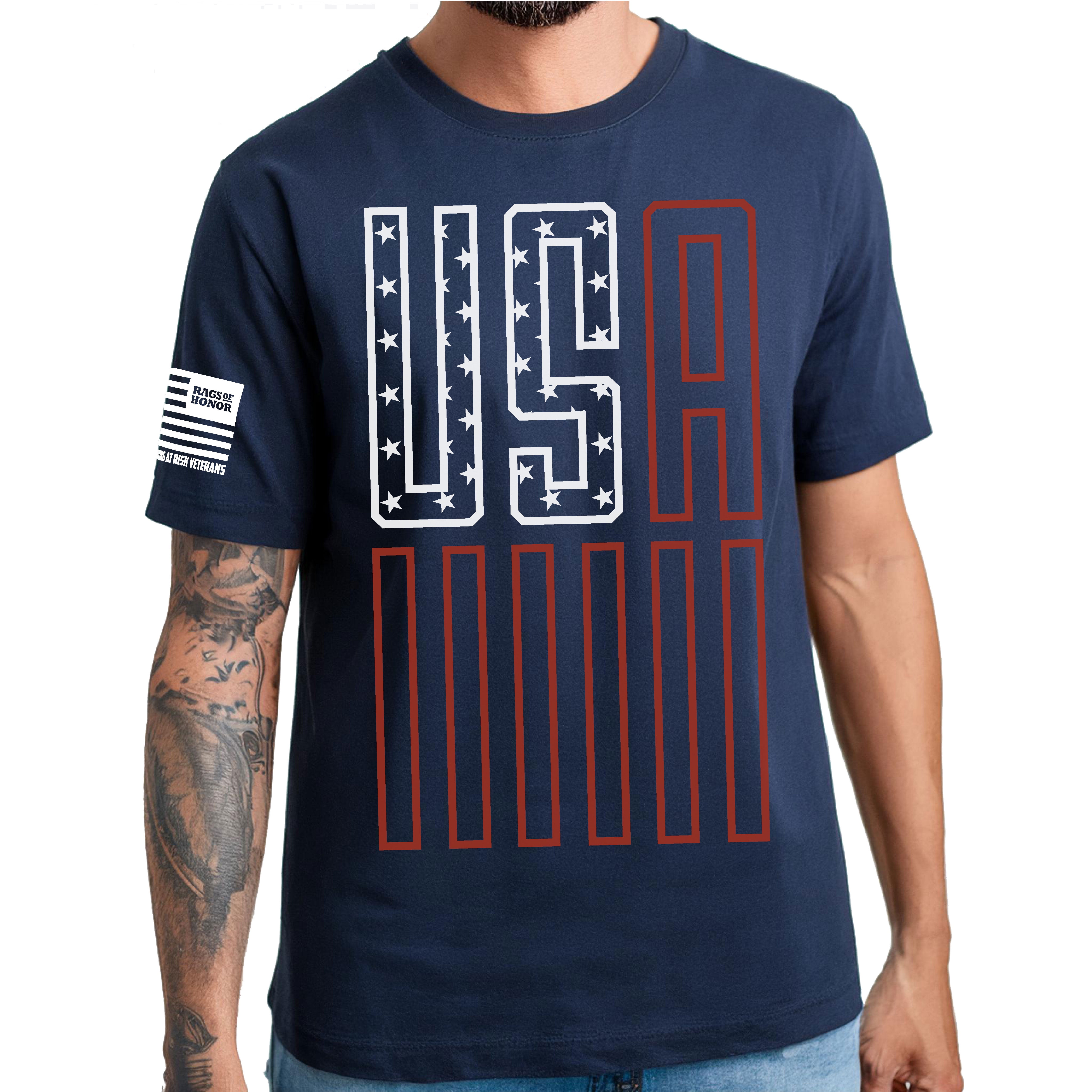 Rags of Honor All Gender Short Sleeve Patriotic Shield Flag Graphic Tee Shirt, Mens Sizes S-5XL