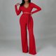 thumbnail image 2 of Gibobby Conjunto de yoga Conjunto de dos piezas de pantalones micro recortados con solapa en V profundo de color sólido a la moda para mujer de Europa y América(Rojo, XL), 2 of 5