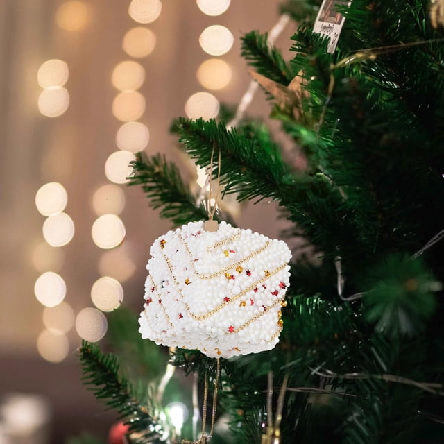 Adorno colgante de macaron con árbol de Navidad | Textura de grano espuma • Blanco verde multicolor • Pack de 2 | Decoración navideña caprichosa • Ligera, fácil de colgar | Decoración de ambiente