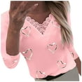 thumbnail image 1 of Hauts à Manches 3/4 pour Femmes Mode Amour Imprimé Col en V Dentelle Patchwork T-Shirt à Manches 3/4 Hauts Blouse T-Shirts à Manches Longues pour Femmes T-Shirts Longs pour Femmes Hauts pour Femmes à Manches Longues, 1 of 8