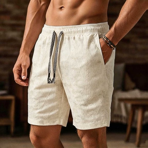 WIZUTIZ Men's Solid Color Casual Sports Elastic Waist Drawstring Pocket Shorts Polyester Relaxed Fit Lightweight Summer Athletic Bottoms for Outdoor Daily Wear