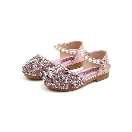 

Avamo Girls Dance Shoes Sequins Mary Jane Ankle Strap Flats Kids Flat Sandals Girl s Non-slip Magic Tape Casual Shoe Pink 5C
