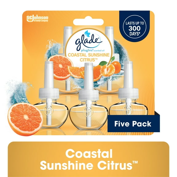 Glade PlugIns Air Freshener Refills, Mothers Day Gifts, Coastal Sunshine Citrus, Infused with Essential Oils, 0.67 oz, 5 Count