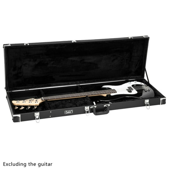 Alvantor Electric Bass Guitar Hard Case,Lockable Wood Case with Plush Lined Interior & Accessory Compartment,Flat Square Design Black 48 x 15 x 4.3 in