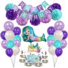 Mermaid Party Supplies, including Mermaid Cake Topper, Mermaid Balloons, Mermaid Cupcake Toppers, Happy Birthday Banner, Paper Pom Poms, White/Lavender/Tiffany Blue/Deep Purple Balloons