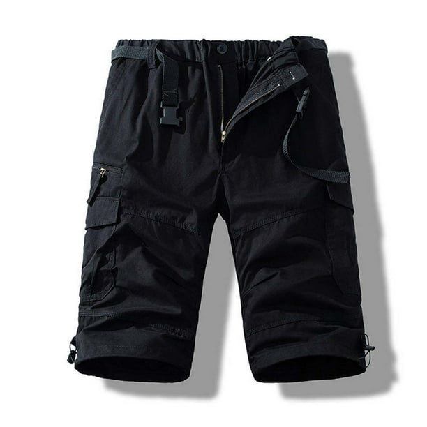 pstuiky Pantalones cortos para hombre, Pantalones cortos cargo elásticos para hombre, informales, con cordón ajustable, clásicos, de verano, con múltiples bolsillos