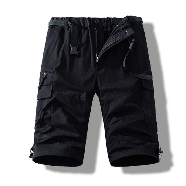 pstuiky Pantalones cortos para hombre, Pantalones cortos cargo elásticos para hombre, informales, con cordón ajustable, clásicos, de verano, con múltiples bolsillos