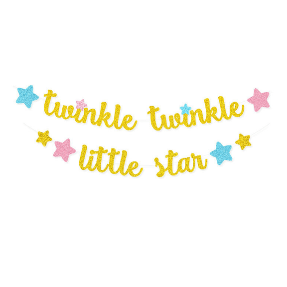 Twinkle Twinkle Little Star Banner, Glitter Gold Pink Blue, Baby Shower Birthday Party Decoration
