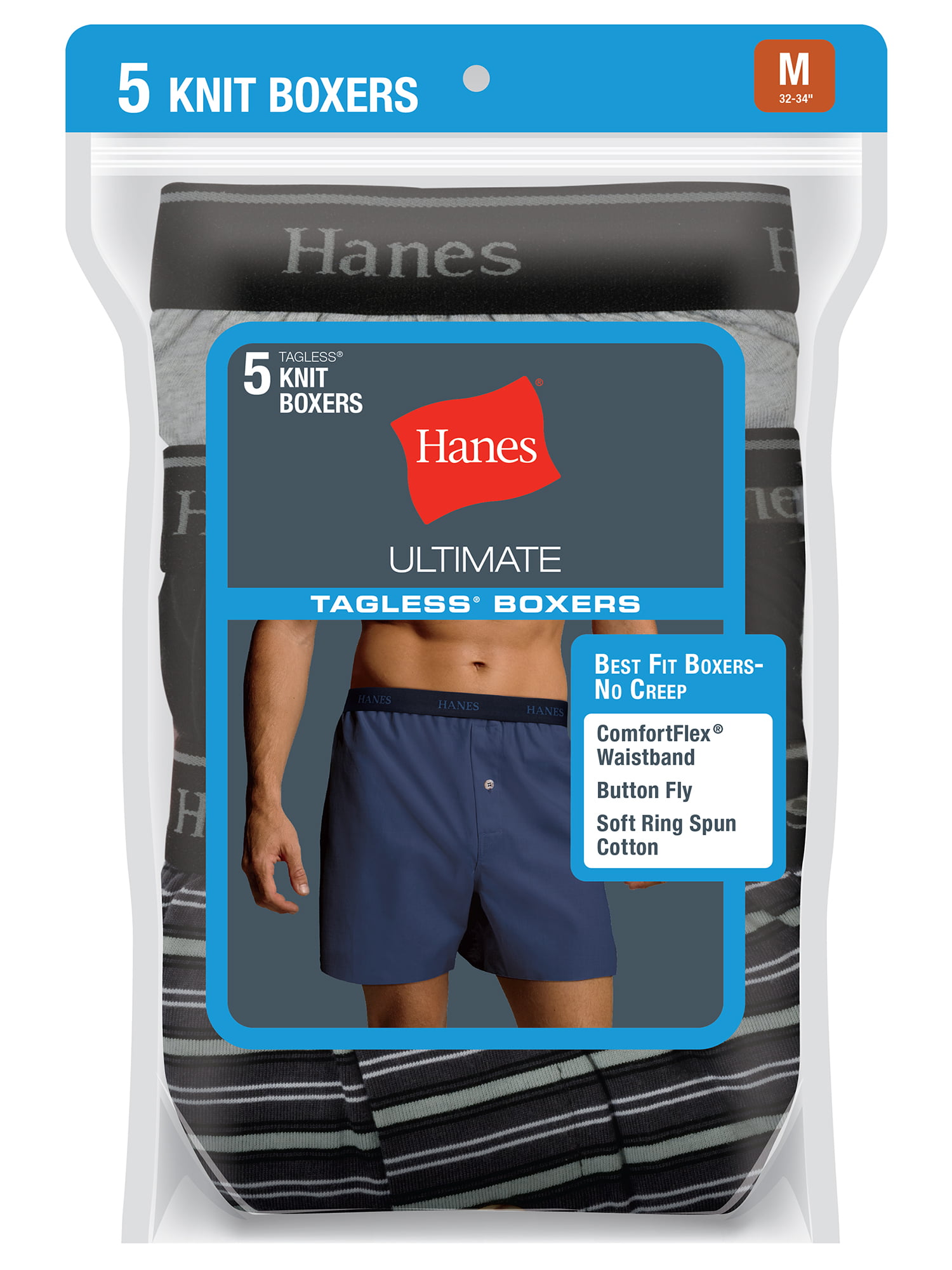 Hanes - Hanes Men's Ultimate ComfortSoft Knit Boxer, 5-Pack - Walmart.com