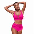 thumbnail image 2 of IROOZIGOTO Two Piece Swimsuit Tummy Control Bathing Suit High Waisted U Neck Cutout Swimwear Ruched Solid Padded Bikini Sets Full Coverage Slimming Swimwear, 2 of 5