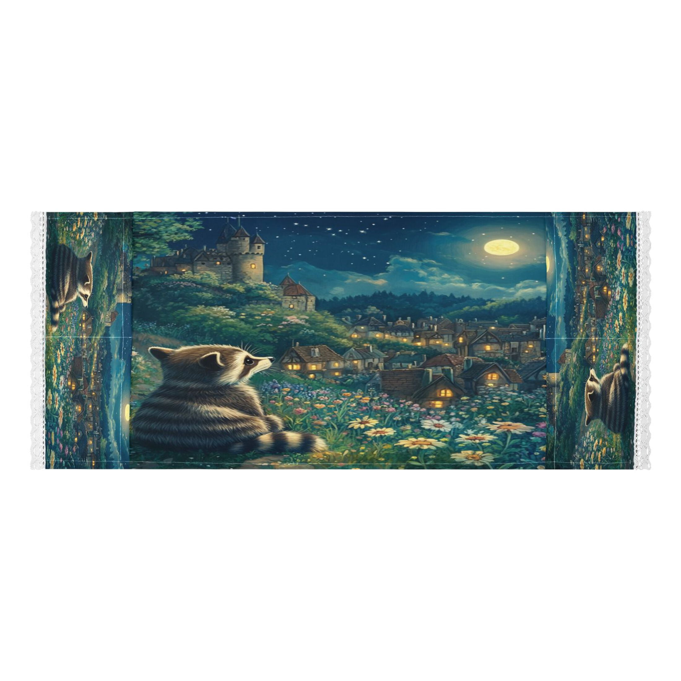 Washing Machine Cover 51.2x22in, Durable Polyester Dust Cover with Lace Trim and Side Pocket for Appliances Raccoon Journey