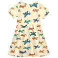 thumbnail image 2 of FORMRS Girls Short Sleeve Dress Summer Casual Round Neck A-line Beach Sundress, Sizes 2T-8T, Brown Cartoon Planes Pattern, 2 of 8
