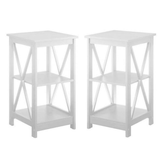 Home Square 2 Piece Square Solid Wood End Table Set in White