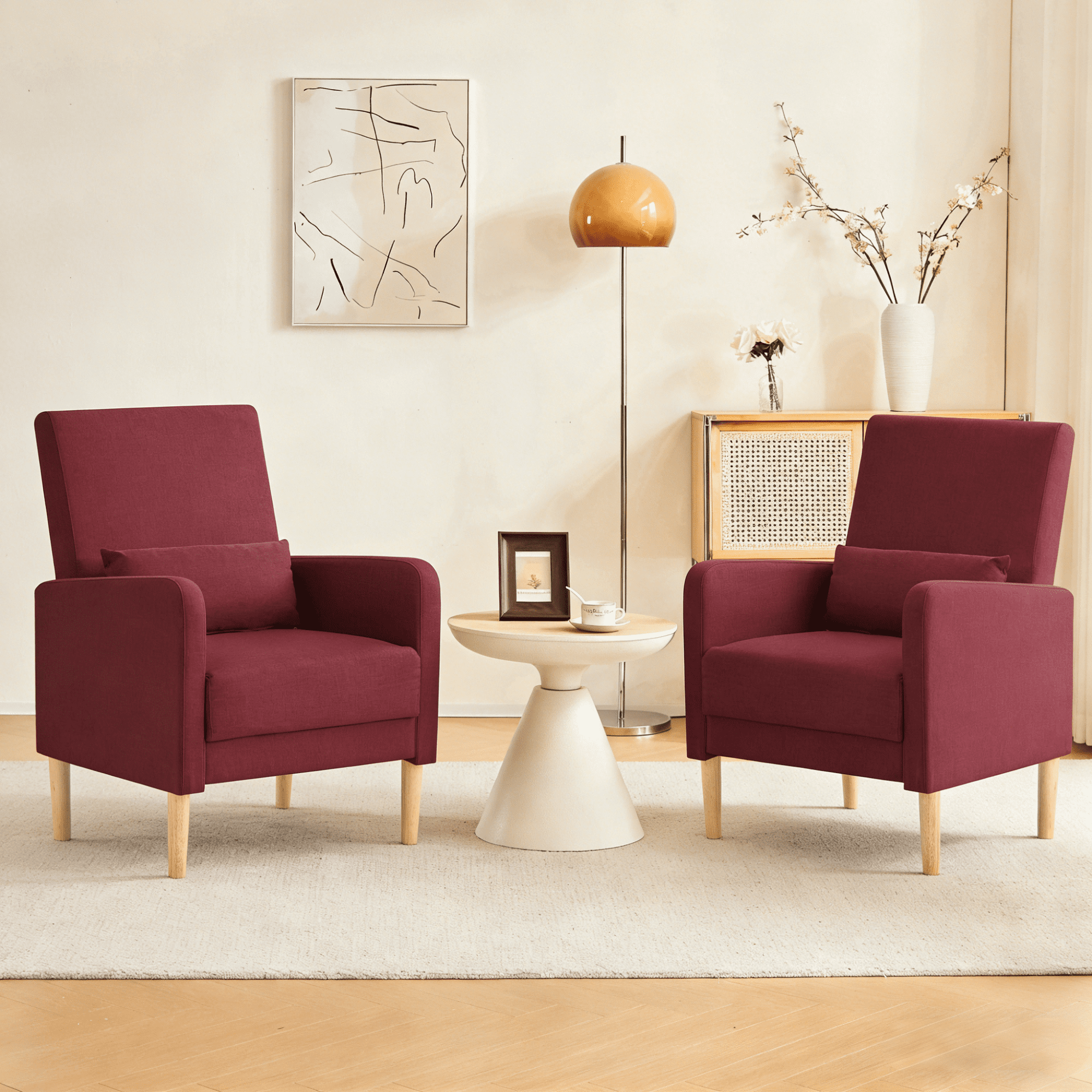 Gewnee 26.5 Inch Small Space Chair,Modern Accent Chair,Sturdy Solid Wood Frame with High-Density Foam Seat,Easy Assembly (Includes Pillow & Non-Slip Pads) for Living Room,Bedroom,Dark Red