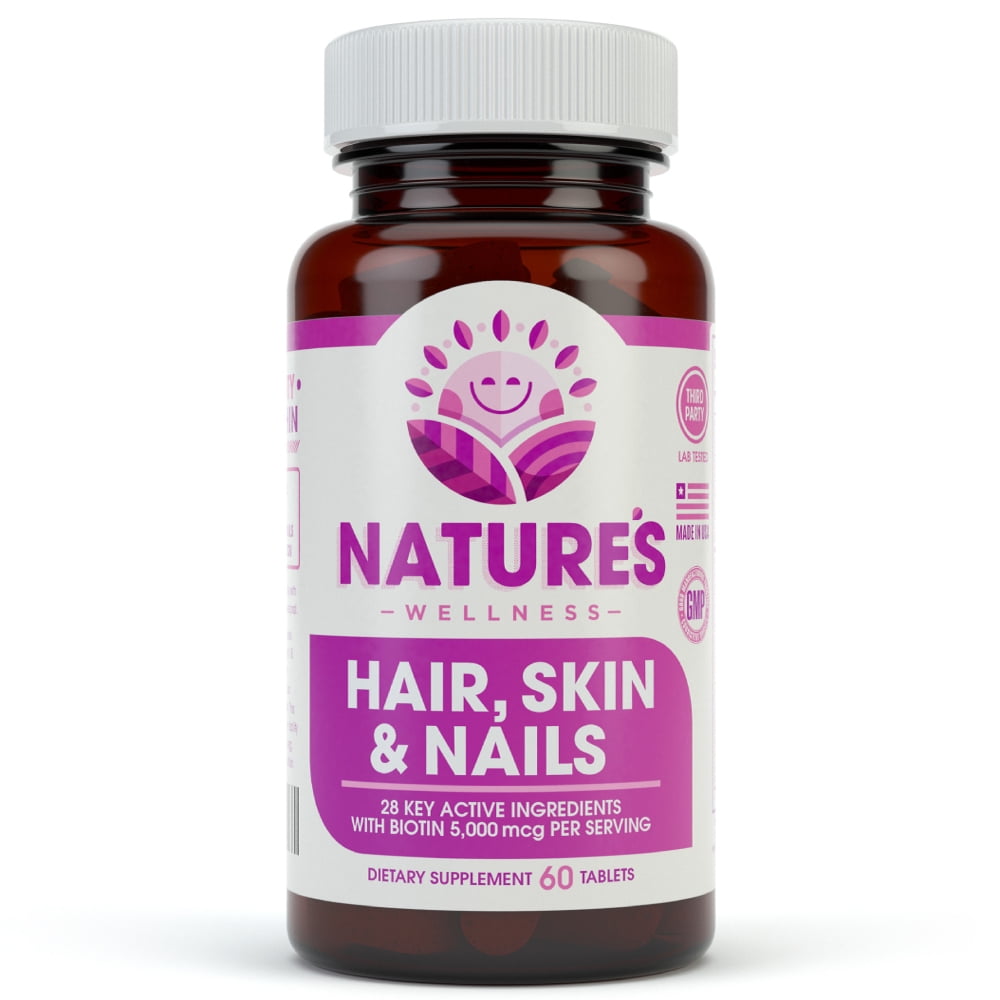 Hair, Skin & Nails Supplement - 5000mcg Biotin, Silica ...