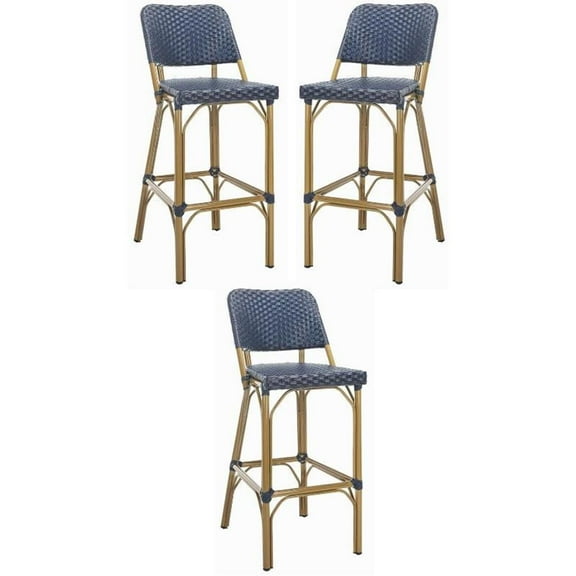 Home Square 30" Wicker Bar Stool in Navy and Gold - Set of 3