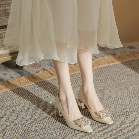 

Square Head Chunky Heel High Heels Women‘s Chunky Heel New Wedding Shoes for Spring and Summer Bridal Shoes Commuter