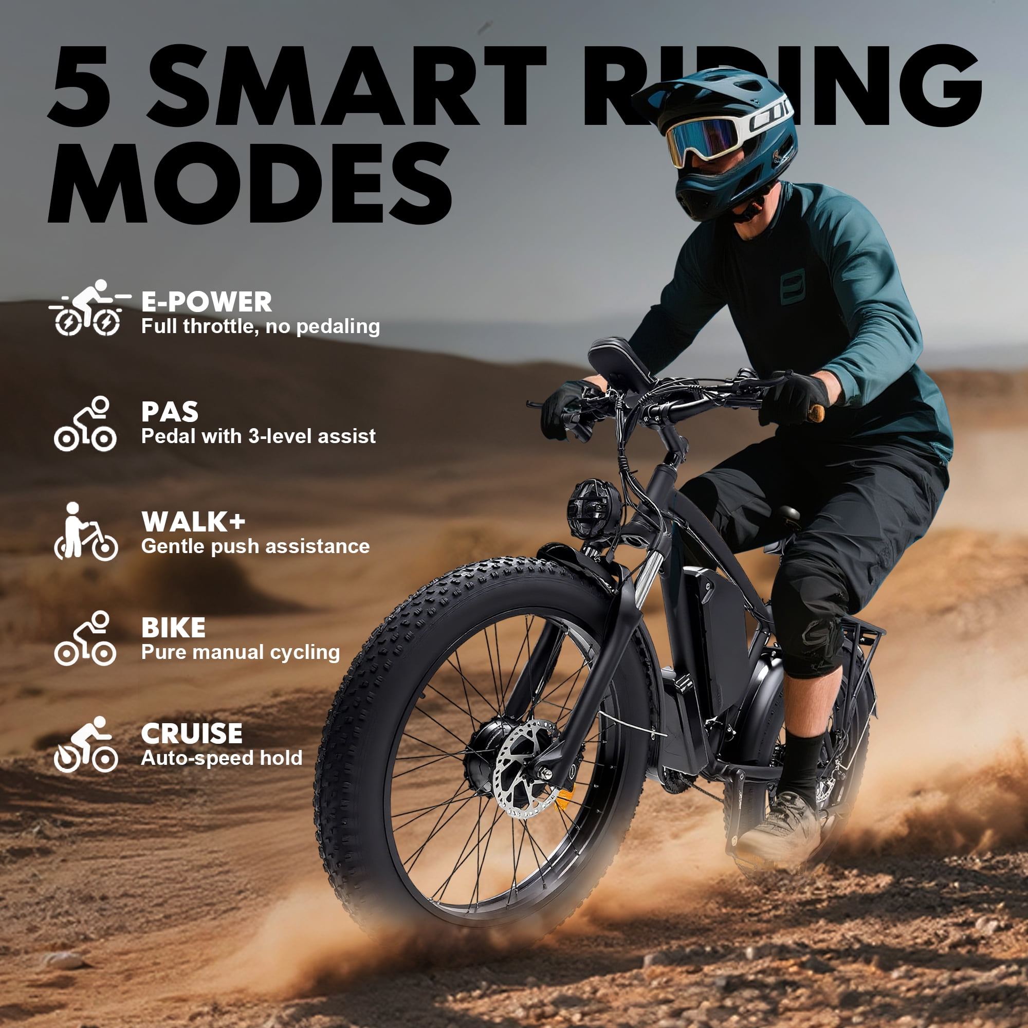 KYD Electric Fat Tire Bike for Adults, 6000W Dual Motor Ebike, Max 50MPH 26"x4.0 Off-Road Mountain Electric Bicycle, 60V 25AH, UL2849