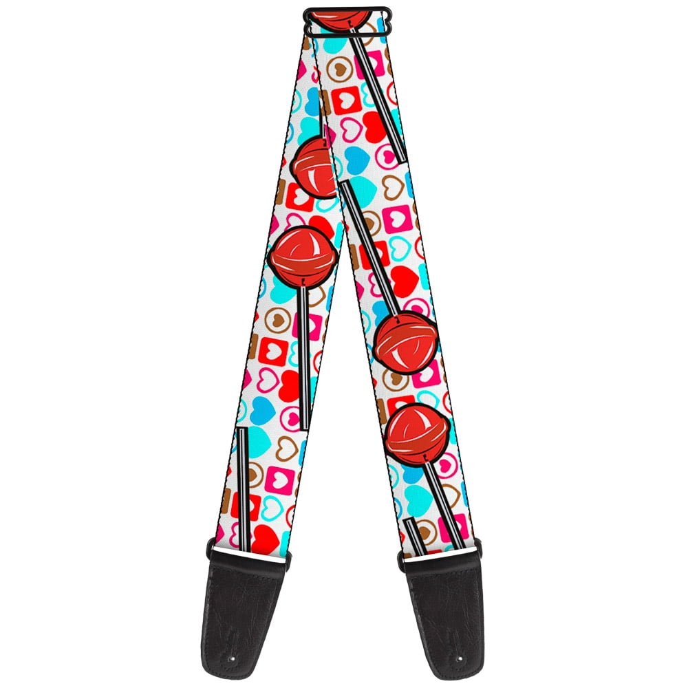 Buckle-Down Guitar Strap, Lollipop Hearts White, 2 Inches Wide