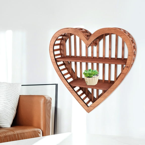 SEWCHICS Heart Wall Mounted Shelf Wood Display Shelf Light Brown 1Set