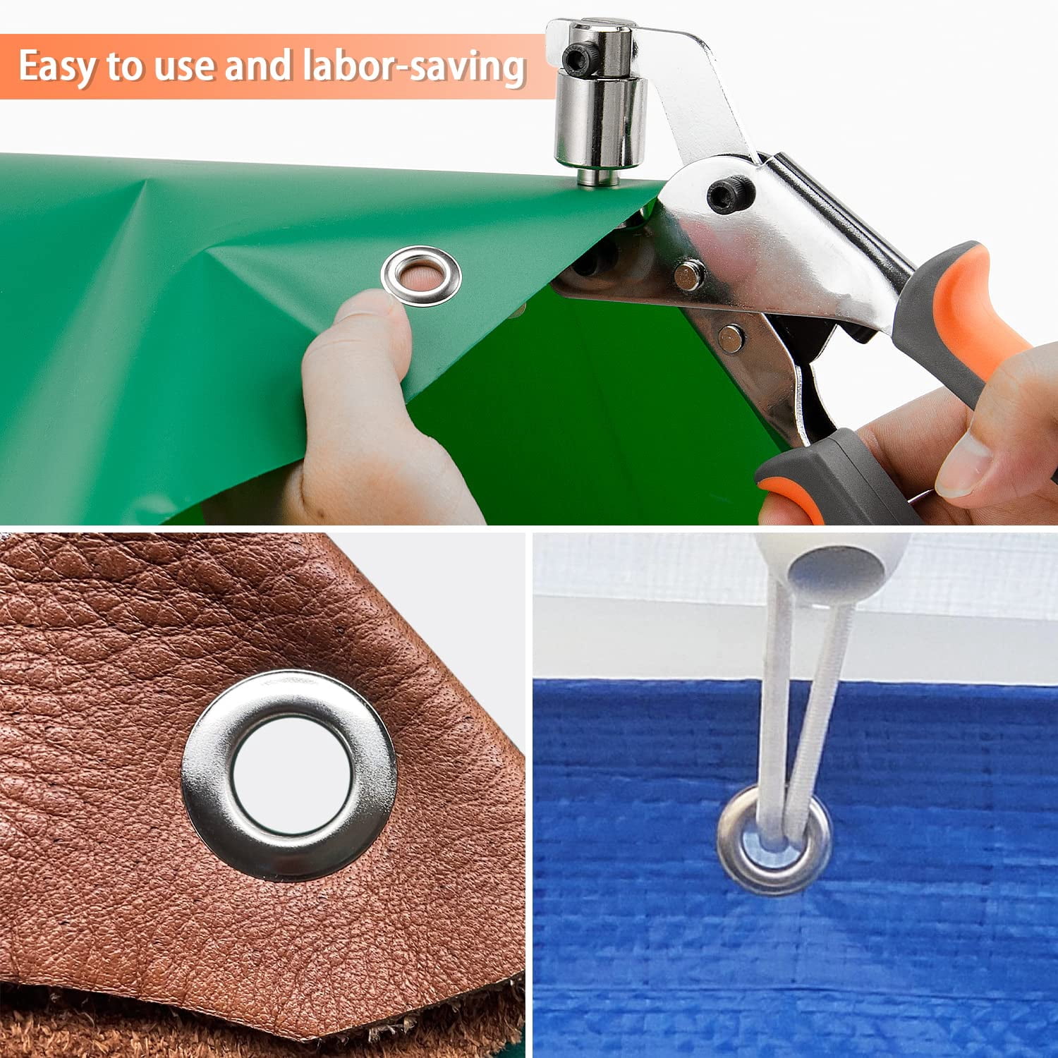 Grommet Tool Kit Eyelet Plier:  Handheld Puncher Set With 500pcs 3/8 Inch (10mm) Grommets Manual Kits Press Machine For Banner