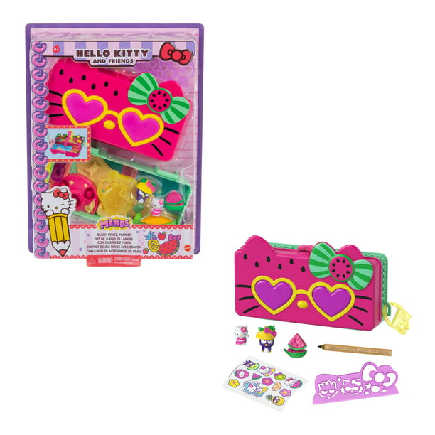 Hello Kitty and Friends Minis Watermelon Beach Party Pencil Case Playset  (7.5-in / 19.1-cm) with 2 Sanrio Figures and Stationery Supplies, Great  Gift 