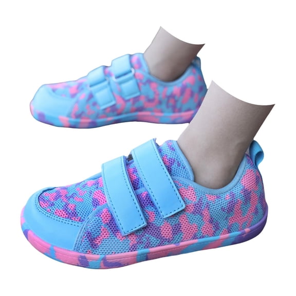PLHWHYQ Breathable Hook and Loop Low Top Round Toe Lightweight Running Sneakers for Boys and Girls Purple-4 31.00