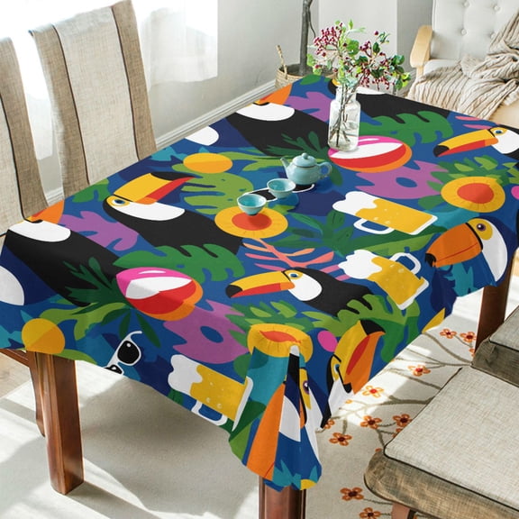 Yayeee Tablecloths 54" x 54" Rectangle Wrinkle Resistant Party Table Cover, Colorful Toucans Pattern