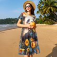 thumbnail image 4 of Vsdgher Élégant Mignon Panda Tournesol pour Femmes Été 2025 Robes Midi Décontractées Légères Manches Courtes Col Rond Robe de Plage, 4 of 6