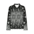 thumbnail image 6 of Plus Size Button Down Shirts Long Sleeve Floral Graphic Printed Lapel Collared Blouses for Women Dressy Casual (3XL, Black), 6 of 6