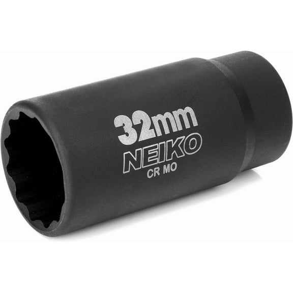 NEIKO 02523A 32mm Socket | 1/2” Drive Deep Impact Socket | Spindle & Axle Nut Socket | 12 Point |Chrome Molybdenum Cr-Mo |Deep Well Hub | Triple Square | Axle Shaft Nut Remover