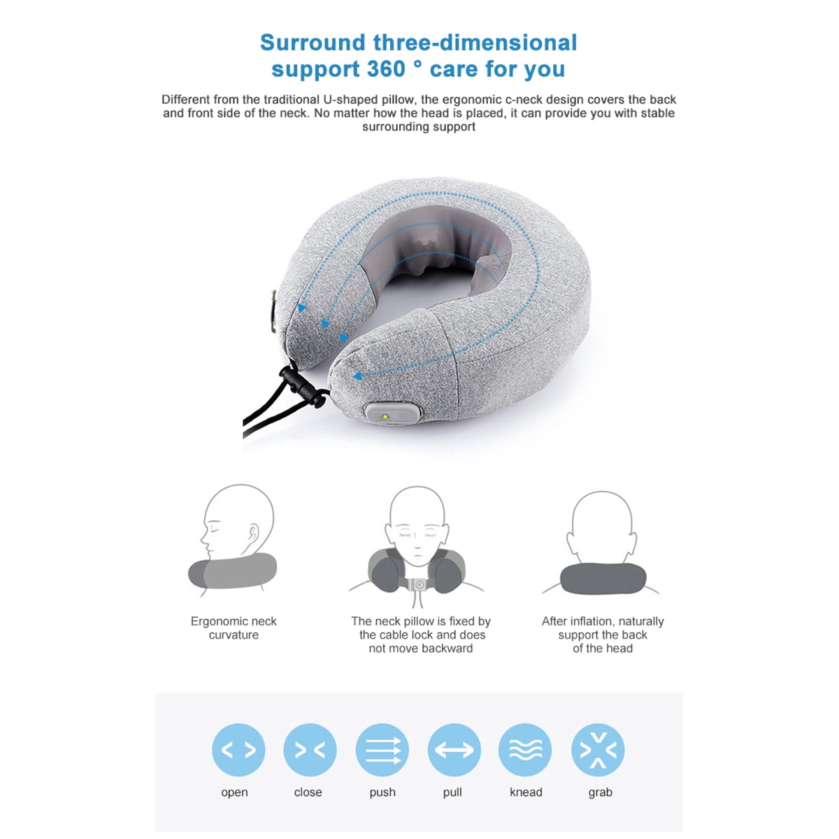 E.Share Gray Electric Inflatable Travel Pillow, 1 Count