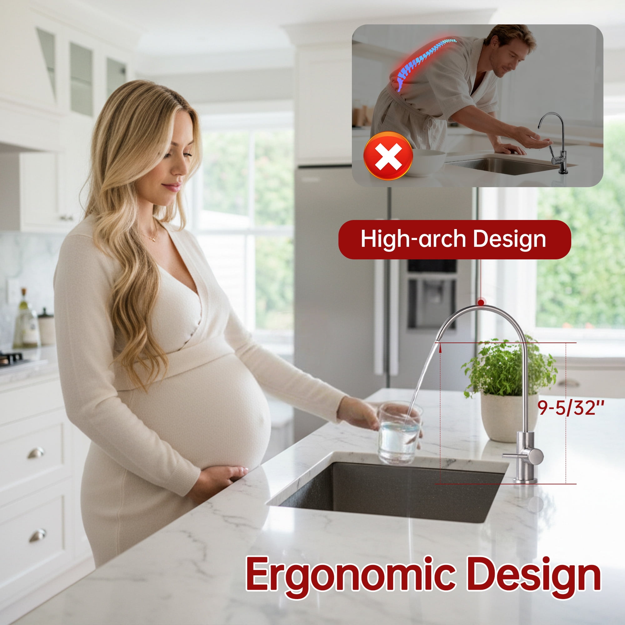 SUMERAIN Stainless Steel Drinking Water Faucet for Kitchen Sink, Lead-Free Purified Water Filter Faucet Brushed Nickel Finish