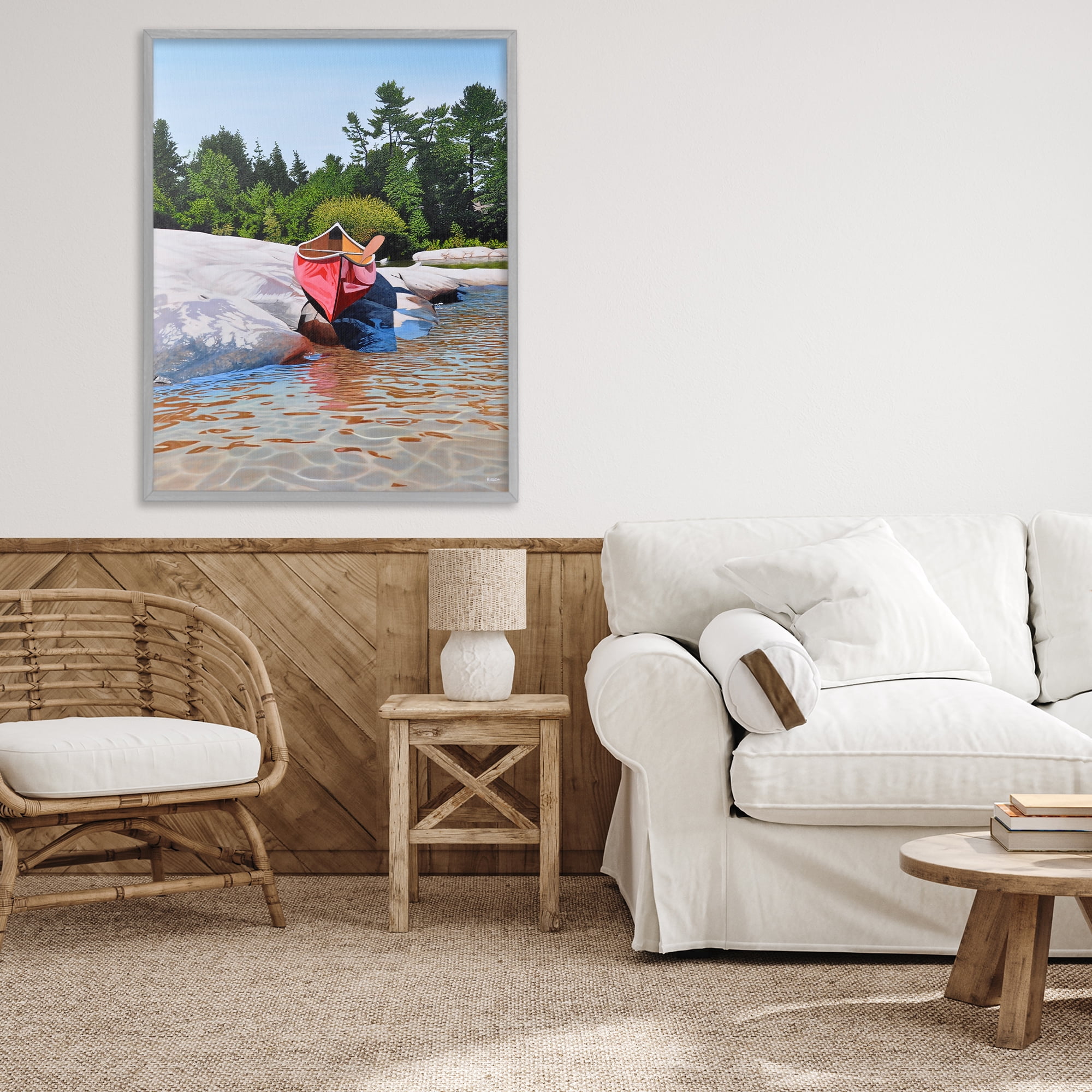 Stupell Industries Canoe at Water's Edge Gray Framed Giclee Art, design by Kenneth M Kirsch