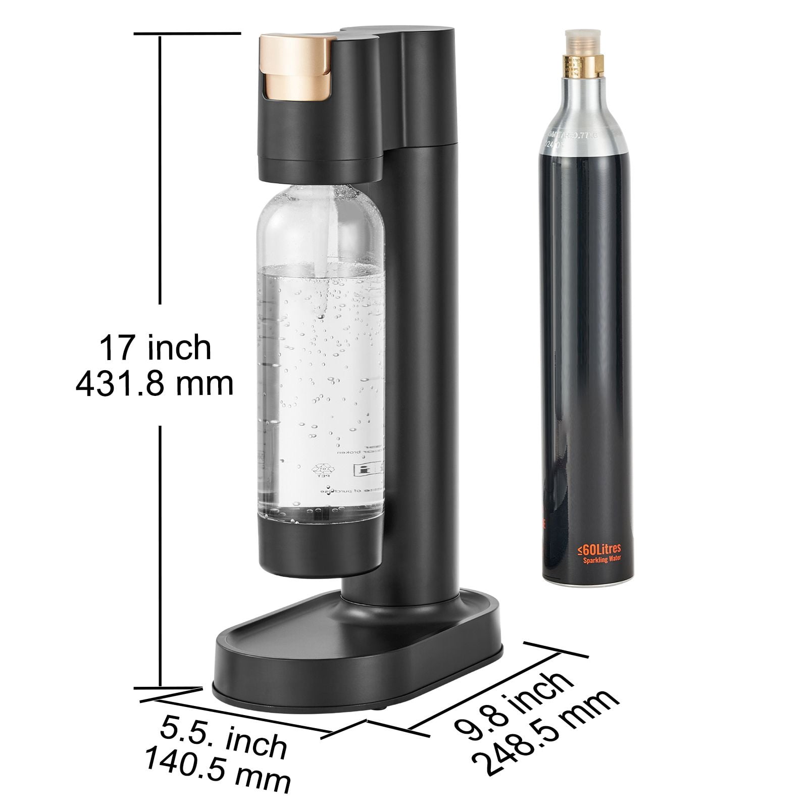 Sparkling Water Maker Soda Maker, 1L PET Bottle, 60L CO2 Cylinder Compatible, 3-Second Carbonation, Automatic Pressure Release, for Homemade Soda Water, Juice & Cocktails