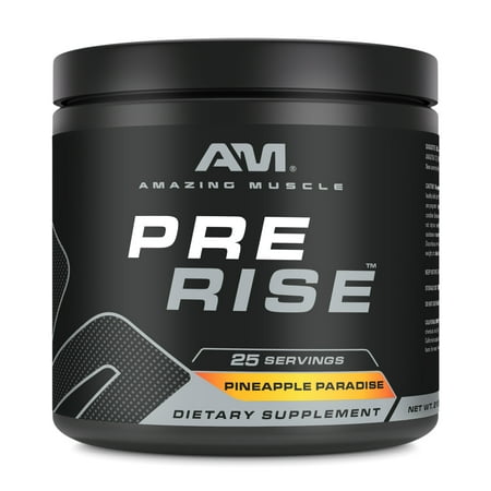 Amazing Muscle Pre Rise | Premium Pre-Workout Powder for Explosive Energy, Strength Gains, and Laser Focus | 25 Servings | 7.51 oz Black Jar | Green Apple Flavors