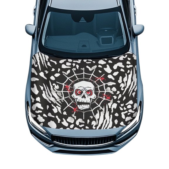 Psesaysky Easy to Install Car Hood Cover for Auto Stretch Fabric 39.37x59.05 in Car Hood Cover Protector Skull and Spider Web Design