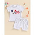 thumbnail image 5 of Toddler Boy 4th of July Set LetterEagle Embroidery Short Sleeve T-Shirt with Solid Color Shorts 2Pcs Outfit, 5 of 10